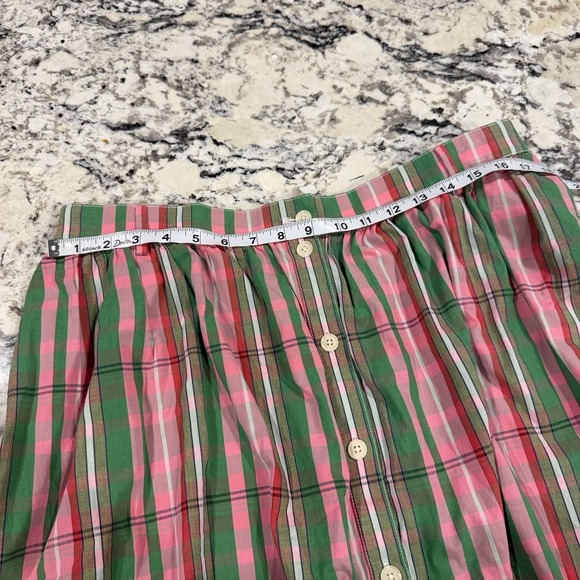 J CREW Midi Skirt 16 Pink Green Plaid Check Organic Cotton Button Front Pocket - Picture 8 of 11